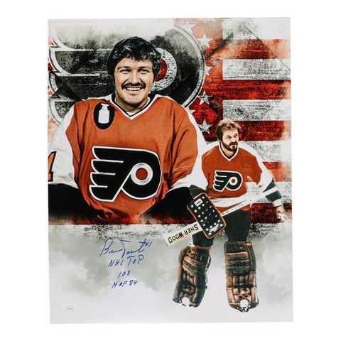 Bernie Parent Signed Philly Flyers 16x20 Photo "NHL Top 100 & HOF 84" (JSA COA)