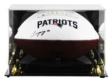 Patriots Christian Gonzalez Signed White Panel Logo Football W/ Case BAS Wit 1