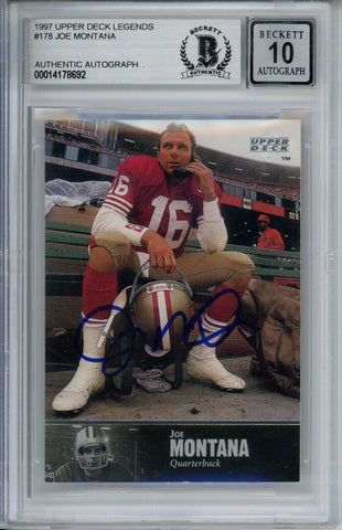 Joe Montana Signed 1997 Upper Deck Legends #178 Trading Card BAS 10 Slab 37571
