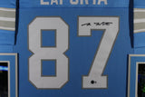 SAM LAPORTA (Lions blue SKYLINE) Signed Autographed Framed Jersey Beckett