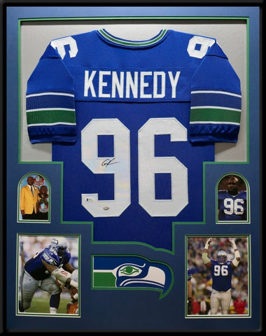 FRAMED SEATTLE SEAHAWKS CORTEZ KENNEDY AUTOGRAPHED SIGNED JERSEY BECKETT COA
