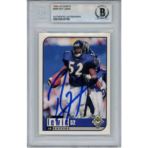 Ray Lewis Autographed/Signed 1998 UD Choice #299 Trading Card Slab Beckett 53485