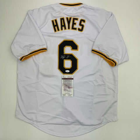 Autographed/Signed Ke'Bryan Hayes Pittsburgh White Baseball Jersey BAS COA #2