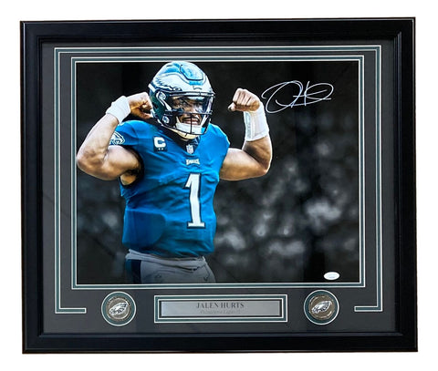 Jalen Hurts Signed Framed Philadelphia Eagles 16x20 Flex Photo JSA Hologram