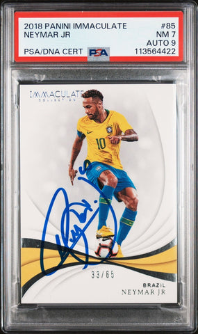 Neymar Jr Signed 2018 Panini Immaculate /65 - PSA 7 AUTO 9