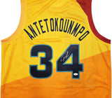 TEAM GREECE GIANNIS ANTETOKOUNMPO AUTOGRAPHED YELLOW JERSEY JSA STOCK #243021