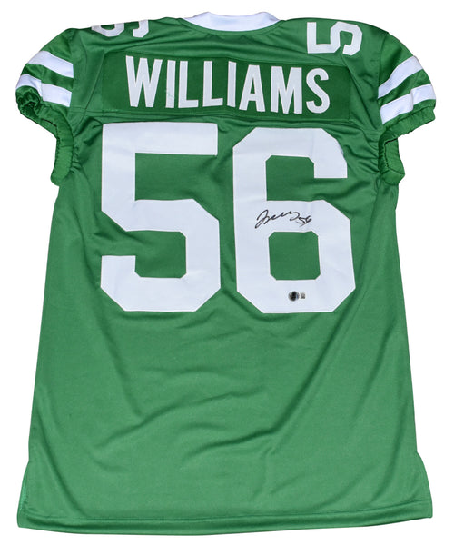 QUINCY WILLIAMS AUTOGRAPHED NEW YORK JETS #56 GREEN GAME CUT JERSEY BECKETT