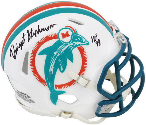 Dwight Stephenson Signed Dolphins T/B Riddell Speed Mini Helmet w/HOF'98 -SS COA