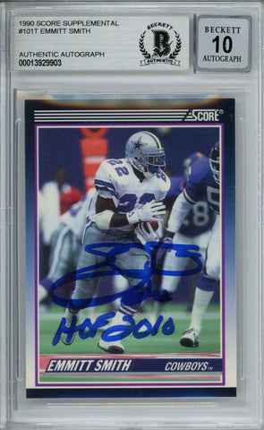 Emmitt Smith Autographed 1990 Score #101T Rookie Card HOF Beckett Slab 37608