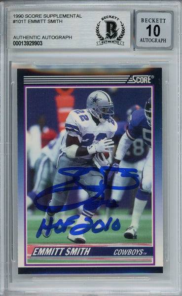 Emmitt Smith Autographed 1990 Score #101T Rookie Card HOF Beckett Slab 37608