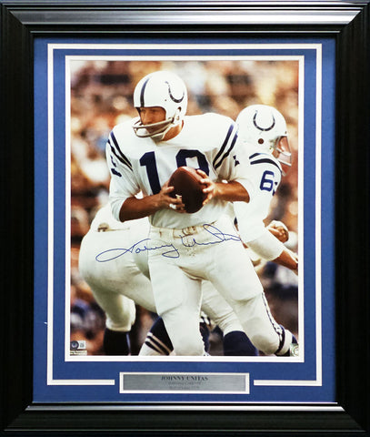 Johnny Unitas Autographed Framed 16x20 Photo Baltimore Colts Beckett #AC56689