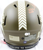 Warren Sapp Signed Bucs F/S Salute to Service Speed Auth Helmet w/3 ins-BeckettW