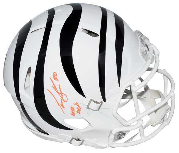 CHASE BROWN SIGNED CINCINNATI BENGALS WHITE AUTHENTIC SPEED HELMET W/ WHO DEY