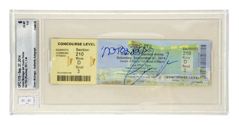 Conor McGregor Signed 2014 UFC Fight vs Dustin Poirier Inscribed Ticket - BGS 6