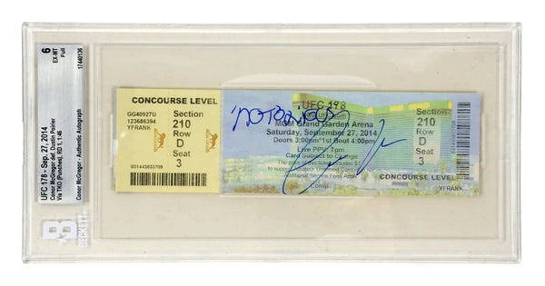 Conor McGregor Signed 2014 UFC Fight vs Dustin Poirier Inscribed Ticket - BGS 6