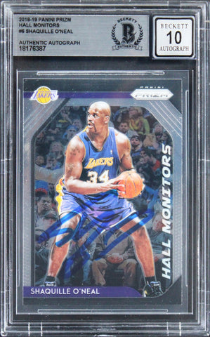 Shaquille O'Neal Signed 2018 Panini Prizm Hall Monitors #6 Card Auto 10 BAS Slab