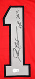 Deion Sanders Autographed Red Pro Style Jersey w/ HOF - Beckett W Hologram