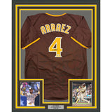 Framed Autographed/Signed Luis Arraez 35x39 San Diego Brown Jersey Beckett COA