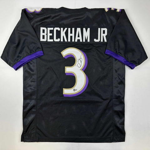 Autographed/Signed Odell Beckham Jr. Baltimore Black Jersey Beckett BAS COA