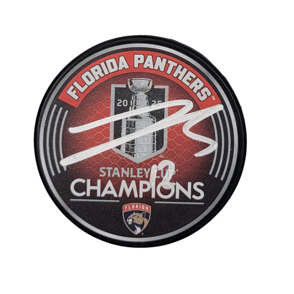 Jonah Gadjovich Autographed Florida Panthers 2025 Stanley Cup Champions Puck JSA