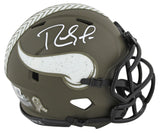 Vikings Randy Moss Signed Salute To Service Speed Mini Helmet w/ White Sig BAS W