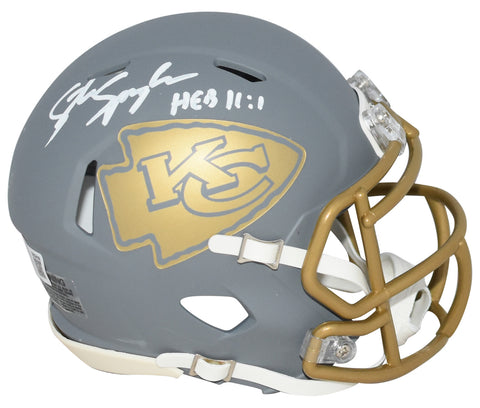 STEVE SPAGNUOLO SIGNED KANSAS CITY CHIEFS SLATE SPEED MINI HELMET BECKETT