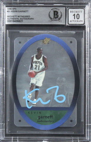 Timberwolves Kevin Garnett Signed 1996 SPX #31 Card Auto 10! BAS Slabbed