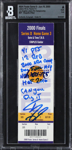 Shaquille O'Neal 8x Insc Signed 2000 NBA Finals Game 6 Ticket Auto 10 BAS Slab 3