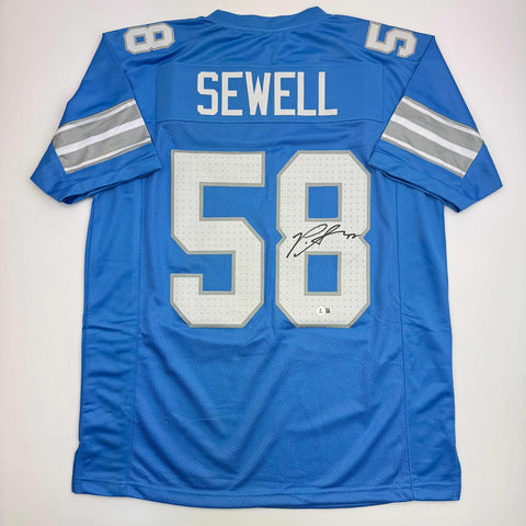 Autographed/Signed Penei Sewell Detroit Blue Current Jersey Beckett BAS COA