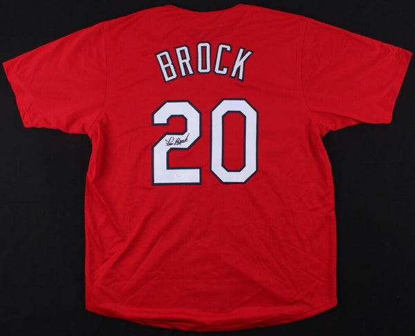 Lou Brock Signed Red St. Louis Cardinals Jersey (JSA COA) 2xWorld Series Champs
