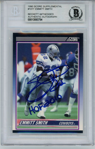 Emmitt Smith Autographed 1990 Score #101 Rookie Card HOF Beckett Slab 35040