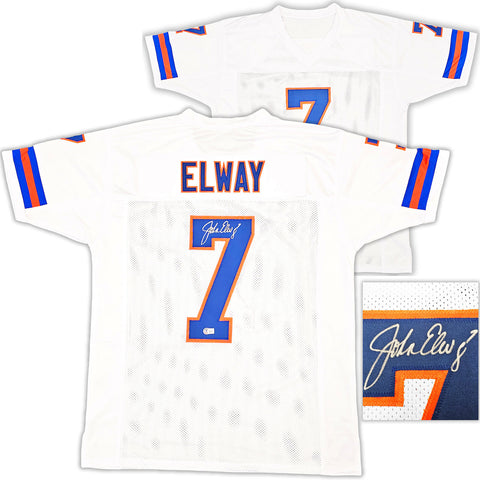 DENVER BRONCOS JOHN ELWAY AUTOGRAPHED WHITE JERSEY BECKETT BAS WITNESS 220369