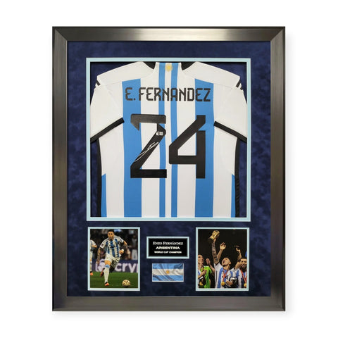 Enzo Fernandez Argentina Autographed Shirt Framed To 32x40 Beckett COA