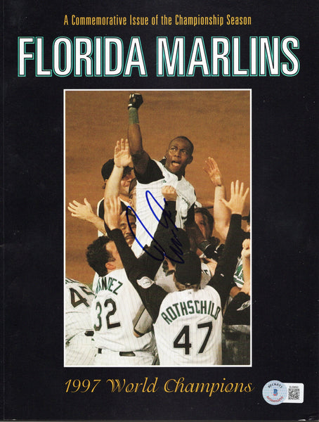 Edgar Renteria Signed Florida Marlins 1997 World Series Champions Magazine BAS