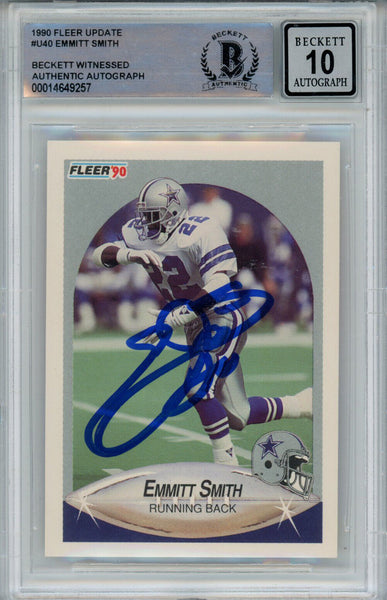 Emmitt Smith Autographed 1990 Fleer U-40 Rookie Card Beckett 10 Slab 39288