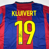 Autographed/Signed Patrick Kluivert FC Barcelona Blue Jersey Beckett BAS COA