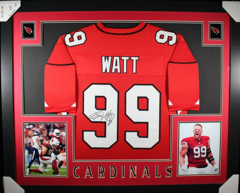 J.J. JJ WATT (Cardinals red SKYLINE) Signed Autographed Framed Jersey JSA