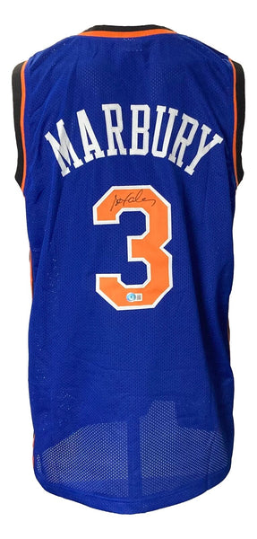 New York Stephon Marbury Signed Custom Blue Pro-Style Basketball Jersey BAS ITP