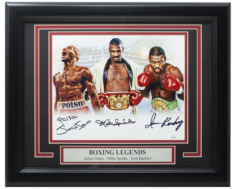 Junior Jones Mike Spinks Iron Barkley Signed Framed 8x10 Boxing Photo JSA