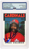 Vince Coleman Signed Cardinals 1986 Topps Baseball Trading Card #370 - (PSA E...