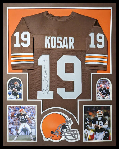 FRAMED CLEVELAND BROWNS BERNIE KOSAR AUTOGRAPHED SIGNED JERSEY BECKETT HOLO