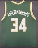 BUCKS GIANNIS ANTETOKOUNMPO AUTOGRAPHED FRAMED GREEN JERSEY BECKETT 193889
