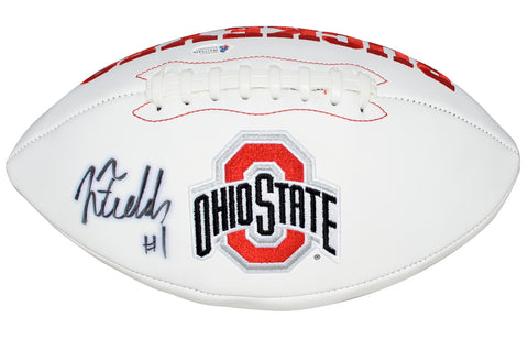 JUSTIN FIELDS AUTOGRAPHED OHIO STATE BUCKEYES WHITE LOGO FOOTBALL BECKETT