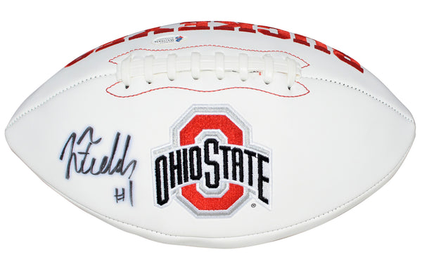JUSTIN FIELDS AUTOGRAPHED OHIO STATE BUCKEYES WHITE LOGO FOOTBALL BECKETT