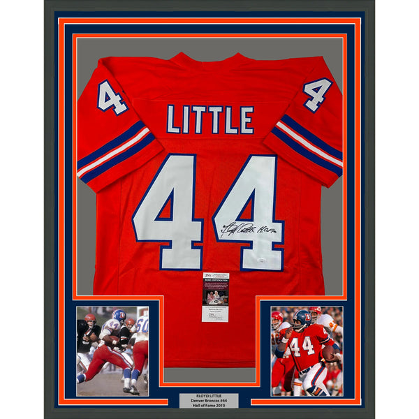 Framed Autographed/Signed Floyd Little 33x42 HOF Denver Orange Jersey JSA COA