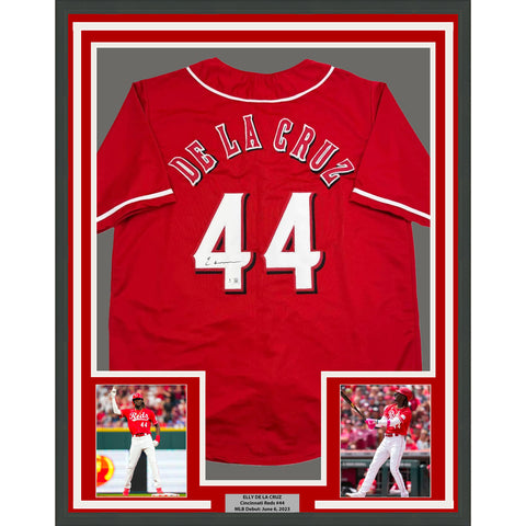 Framed Autographed/Signed Elly De La Cruz 35x39 Cincinnati Red Jersey BAS COA