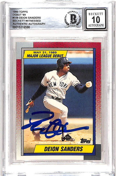Deion Sanders Signed 1989 Topps Debut #108 Card 10 Auto Beckett 42659