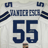 Autographed/Signed LEIGHTON VANDER ESCH Dallas White Football Jersey JSA COA