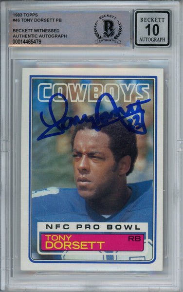 Tony Dorsett Autographed 1983 Topps #46 Trading Card Beckett 10 Slab 38646