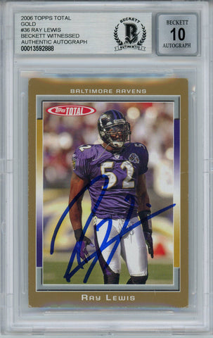 Ray Lewis Signed 2006 Topps Total Gold #36 Trading Card Beckett 10 Slab 35249